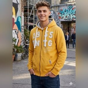 Point Zéro Small Yellow Hooded Men's Hoodie